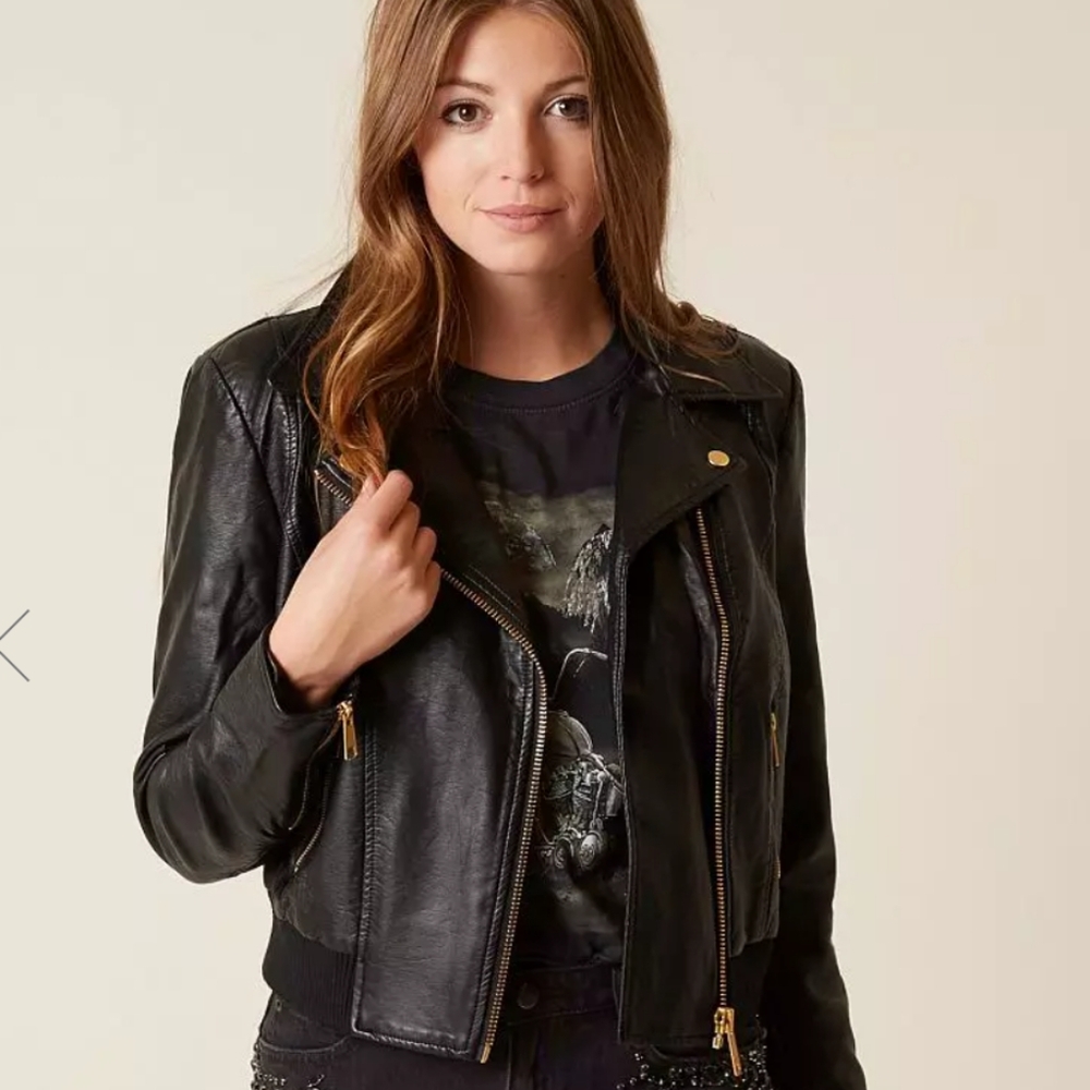Black Faux Leather Moto Jacket - Women - Picture 1 of 14